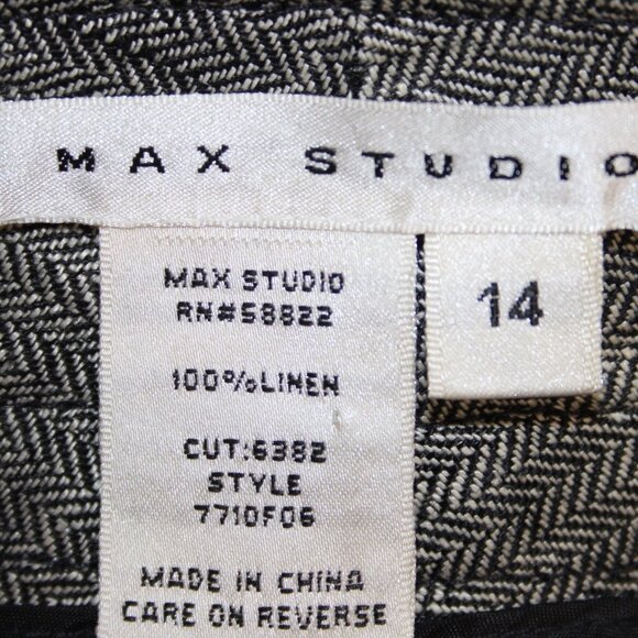 Max Studio Pant $118 Sz 14 x 34 Black White Button Front 100% Linen Pant - Picture 10 of 16